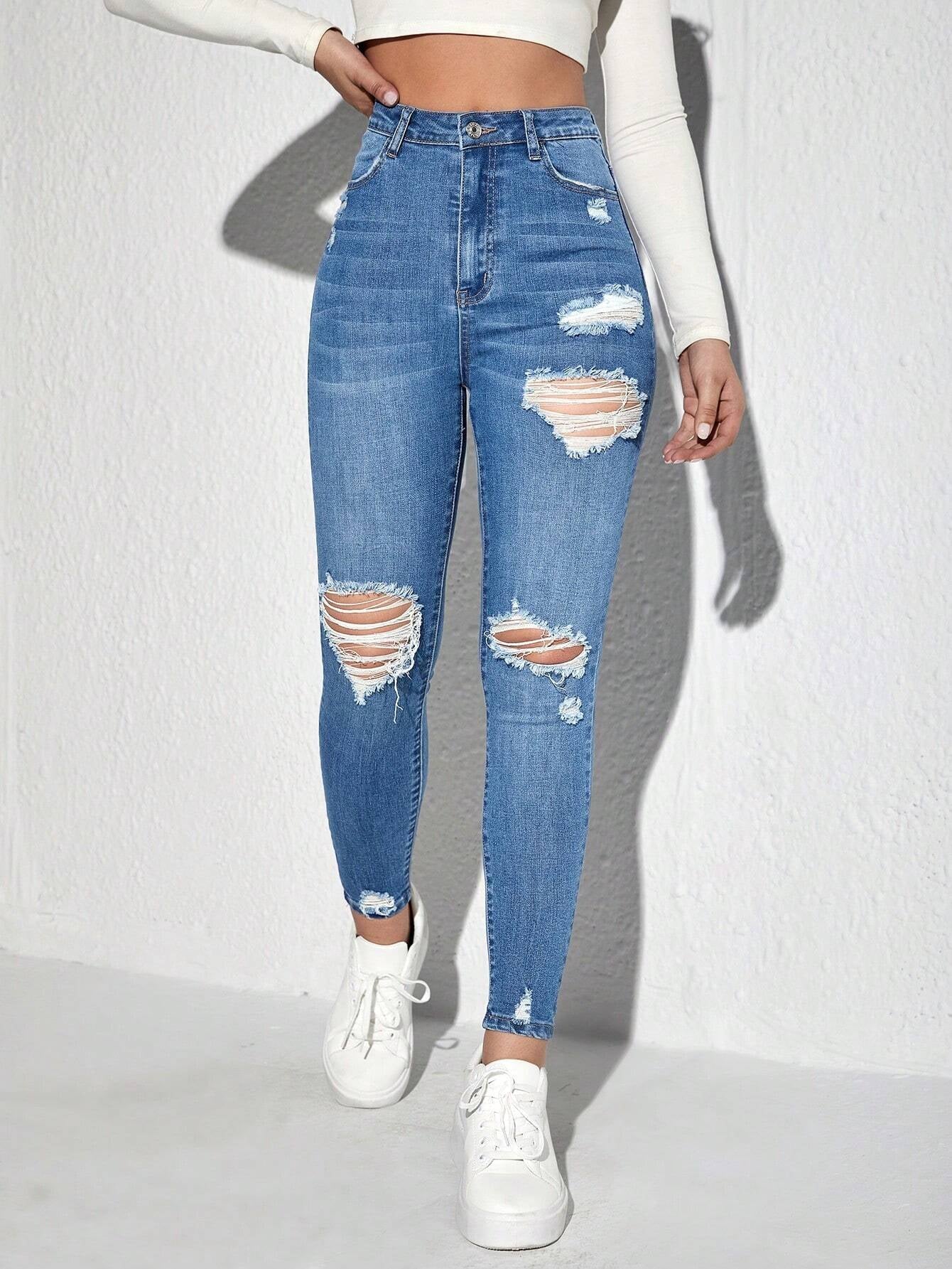 Ezwear Ripped Detail Skinny Jeans Ripped Jeans
