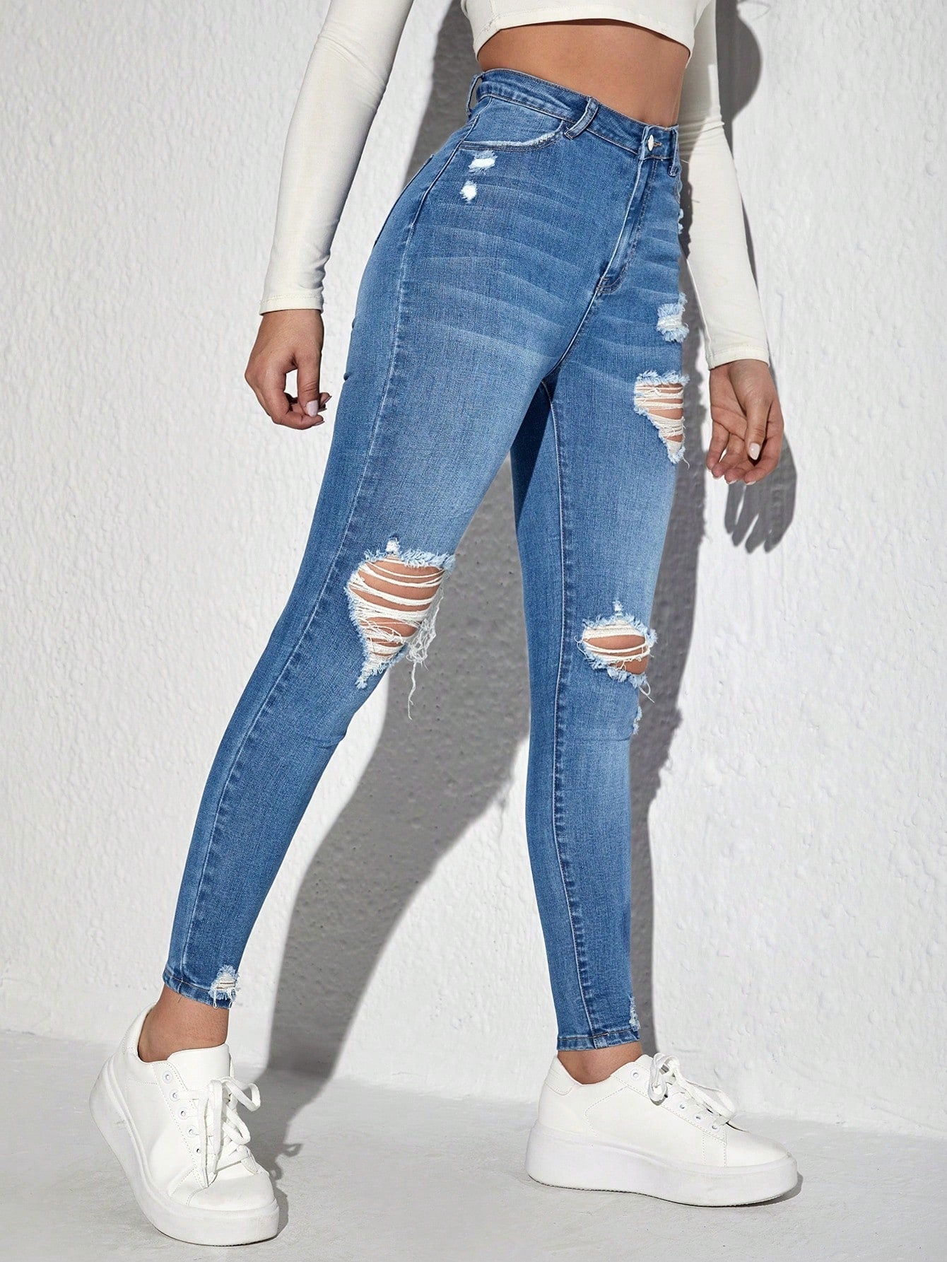 Ezwear Ripped Detail Skinny Jeans Ripped Jeans