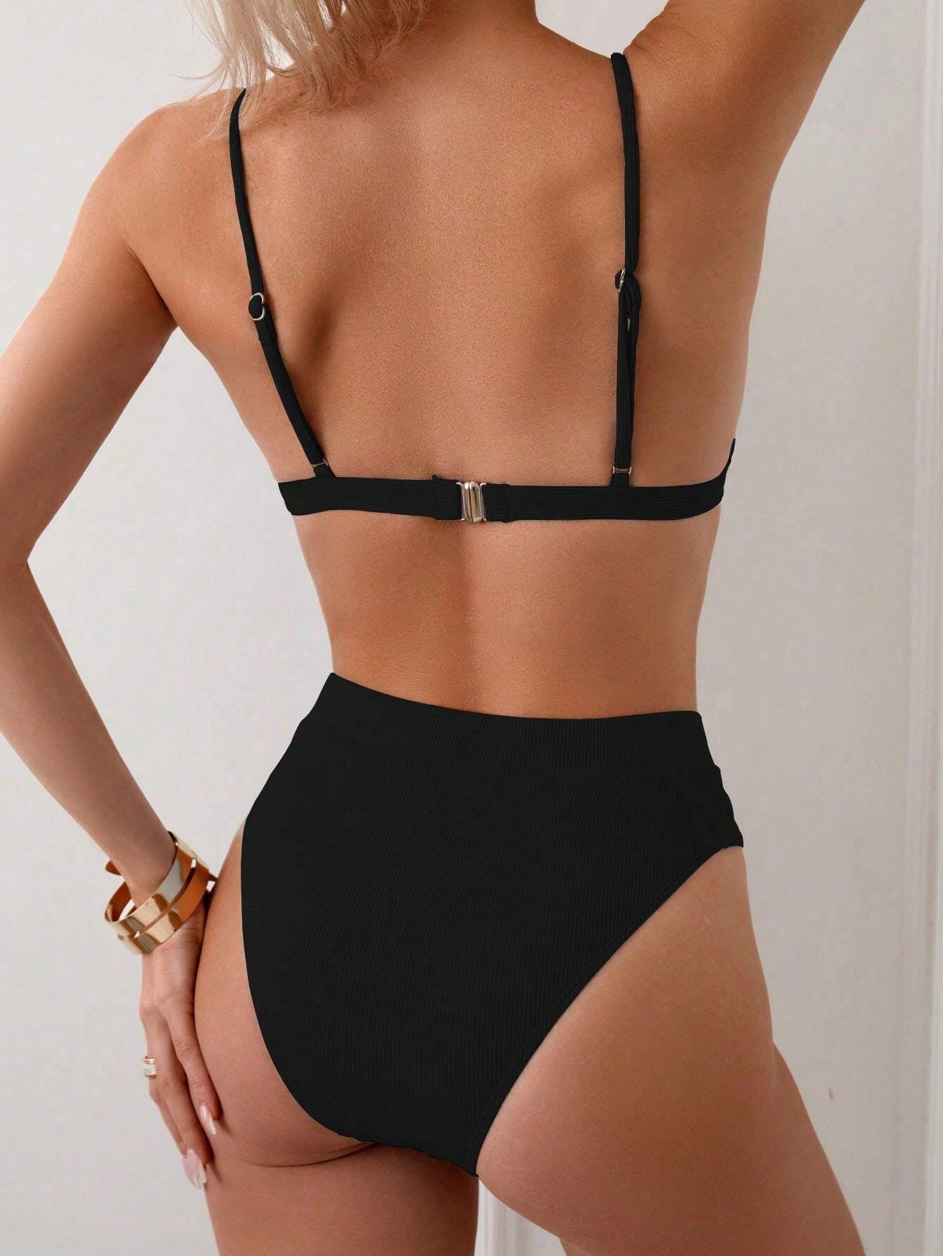 Swim Women'S Solid Ribbed Knit Bikini Set, Two Pieces Bikini Set Swimwear Bathing Suit Beach Outfit Summer Vacation,Summer Beach