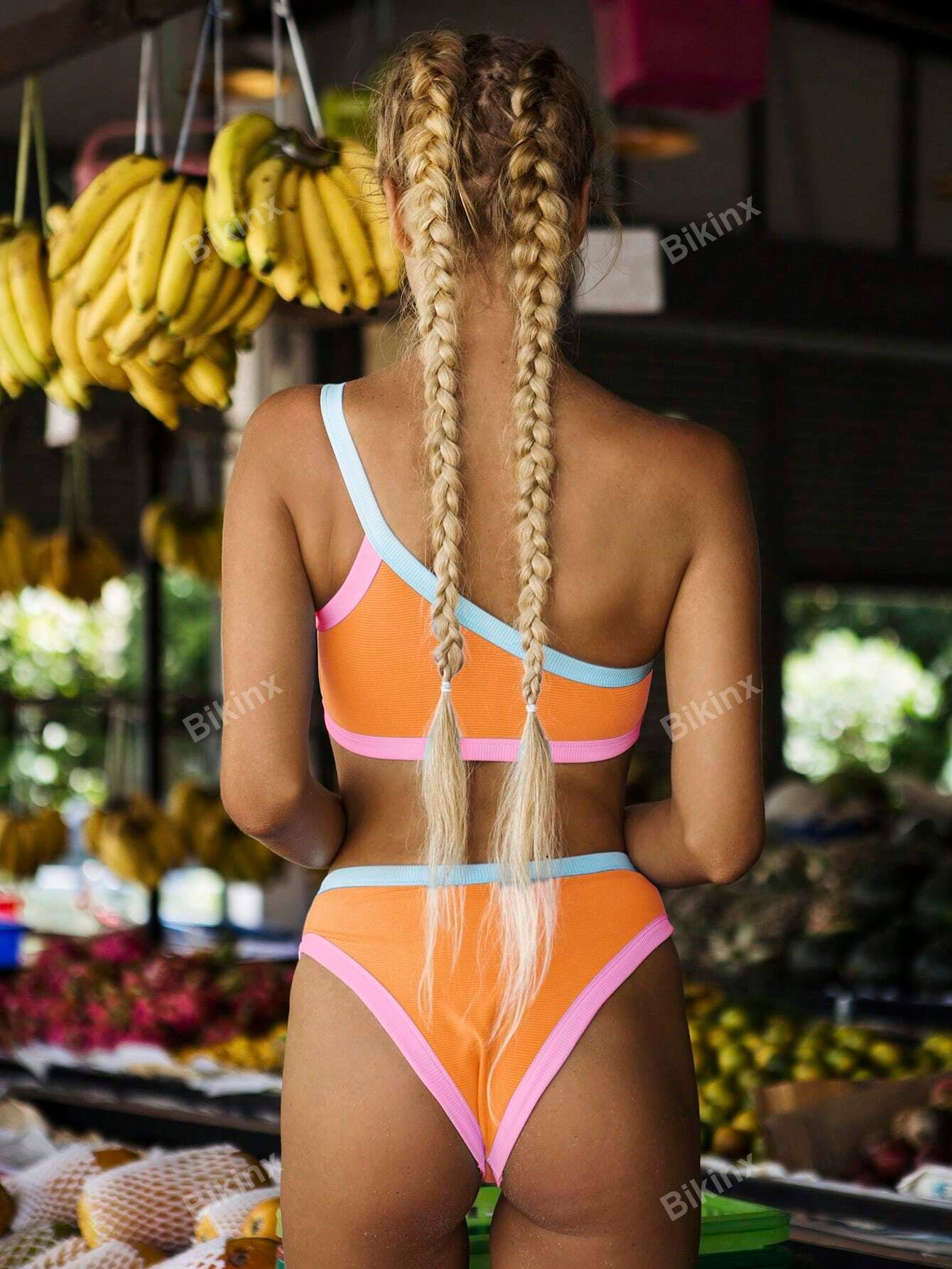 Bikinx Contrast Binding Bikini Set for Summer Beach, Vocation Bikini