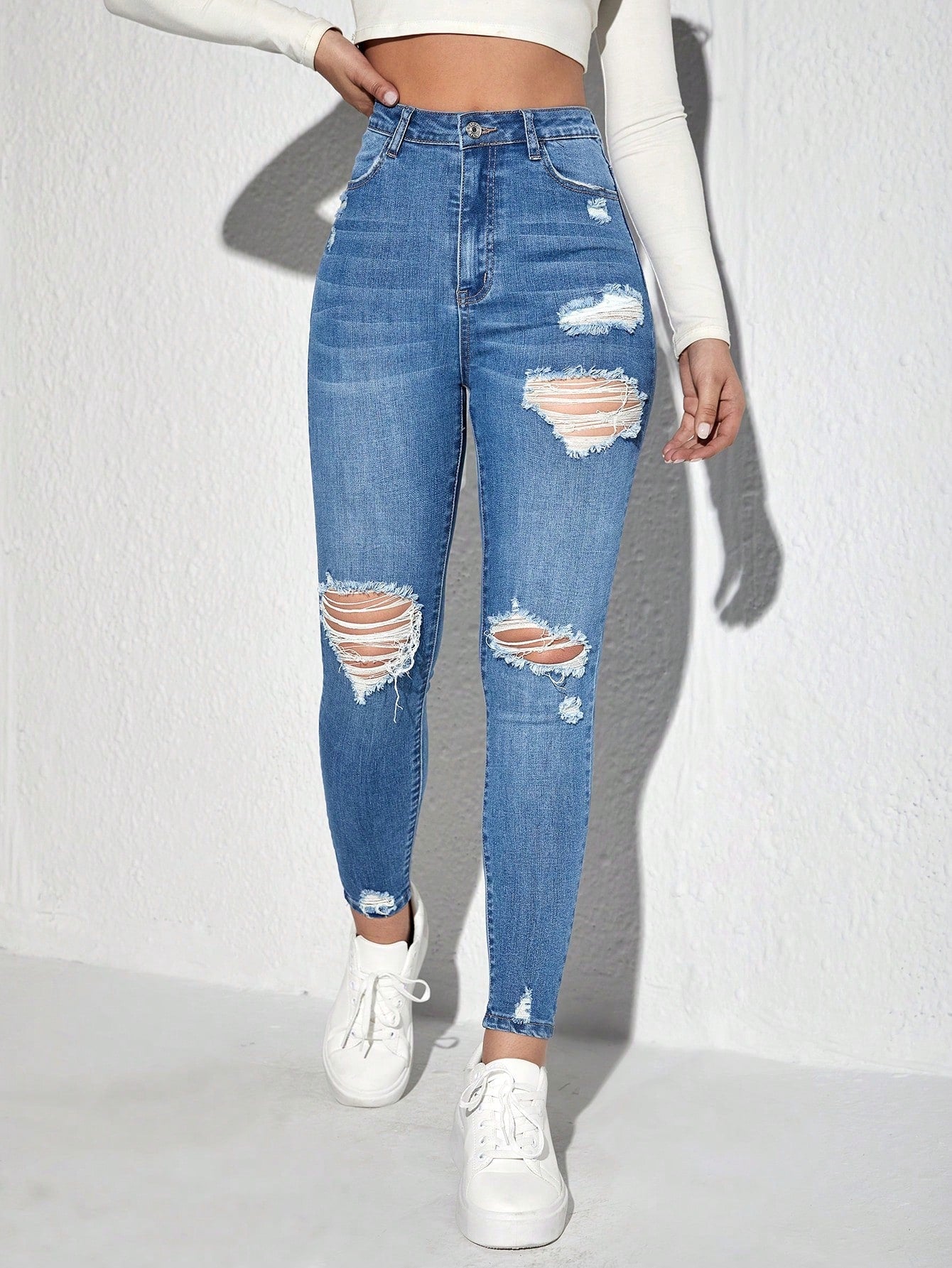 Ezwear Ripped Detail Skinny Jeans Ripped Jeans