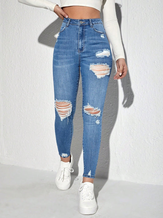 Ezwear Ripped Detail Skinny Jeans Ripped Jeans