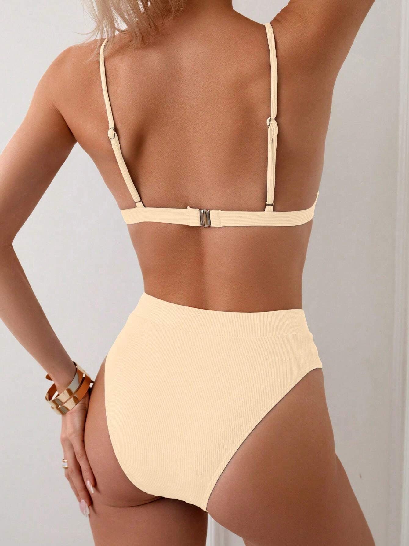Swim Women'S Solid Color Sexy Bikini Set, Vacation Beach Swimwear